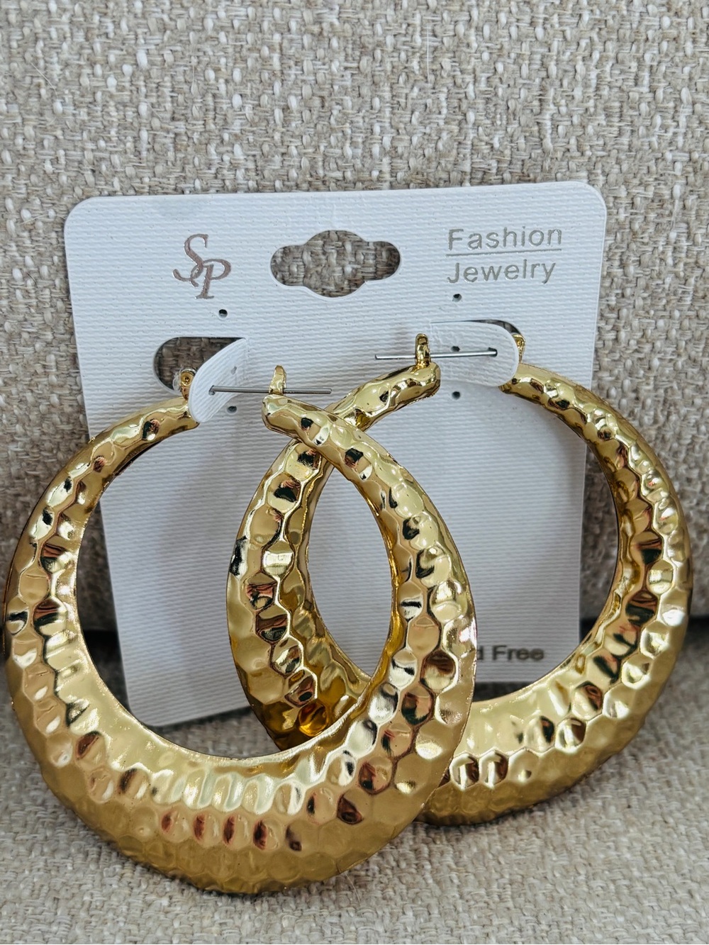 Fashion Jewelry Gold Hammered Crescent Hoop Earrings